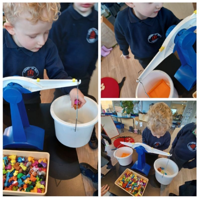 Children using measuring scales to balance 